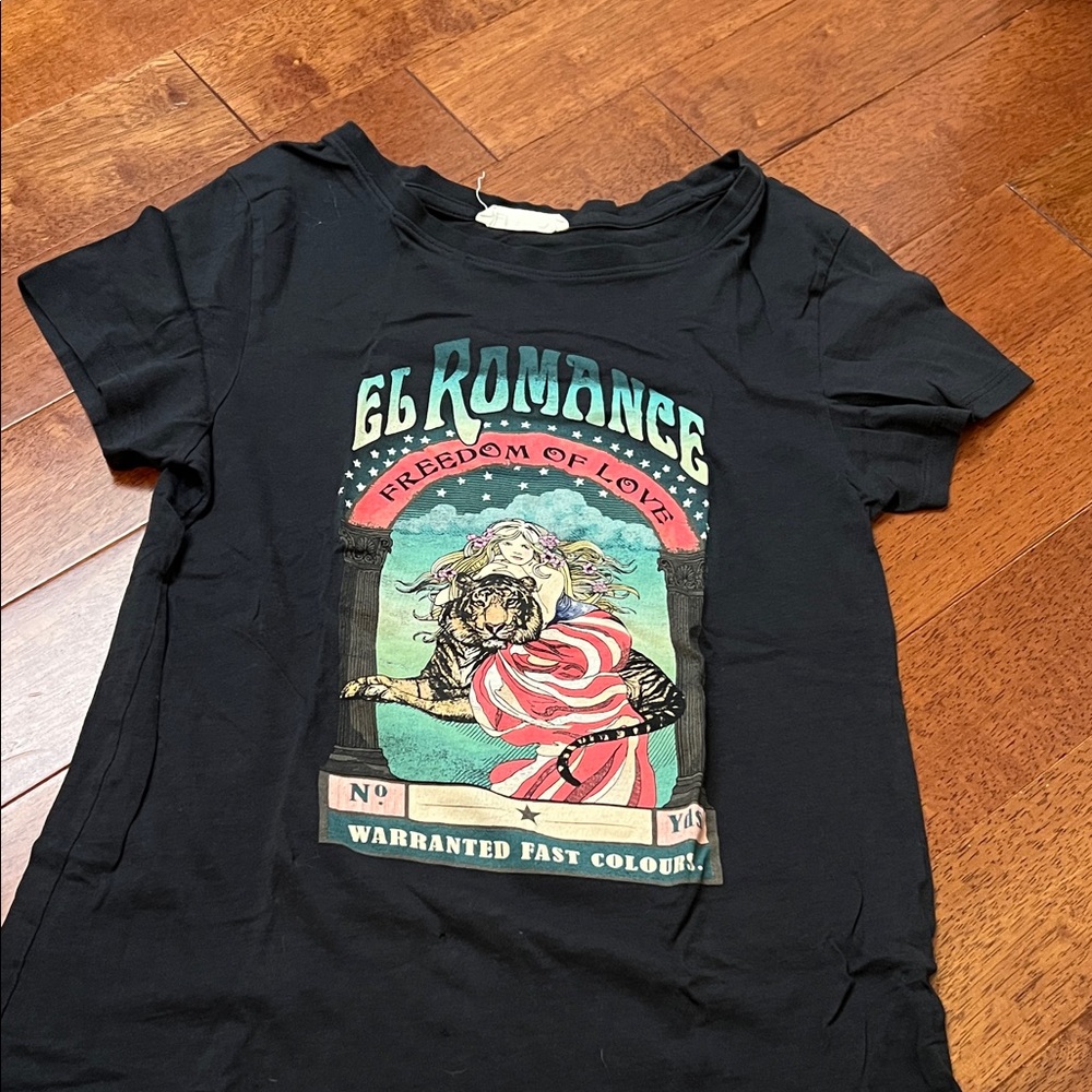 Spell Black Graphic Tee with Multicolor Vintage Print